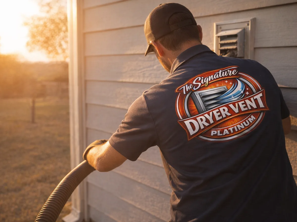 dryer vent cleaning technician on the job in Houston, TX